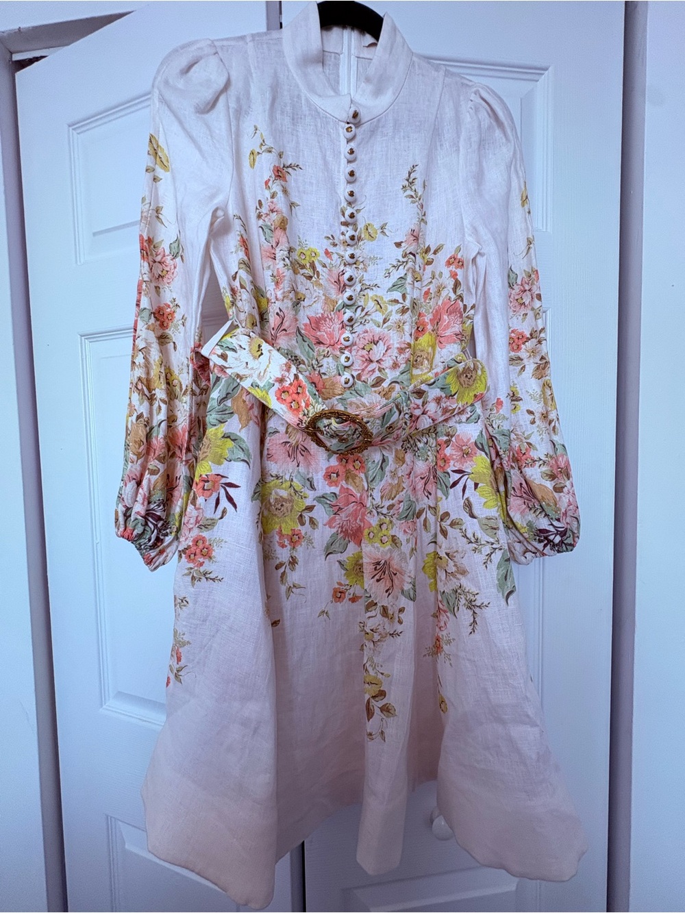NWOT Zimmermann Cream Linen Mini Dress Floral Print AUS1-US6